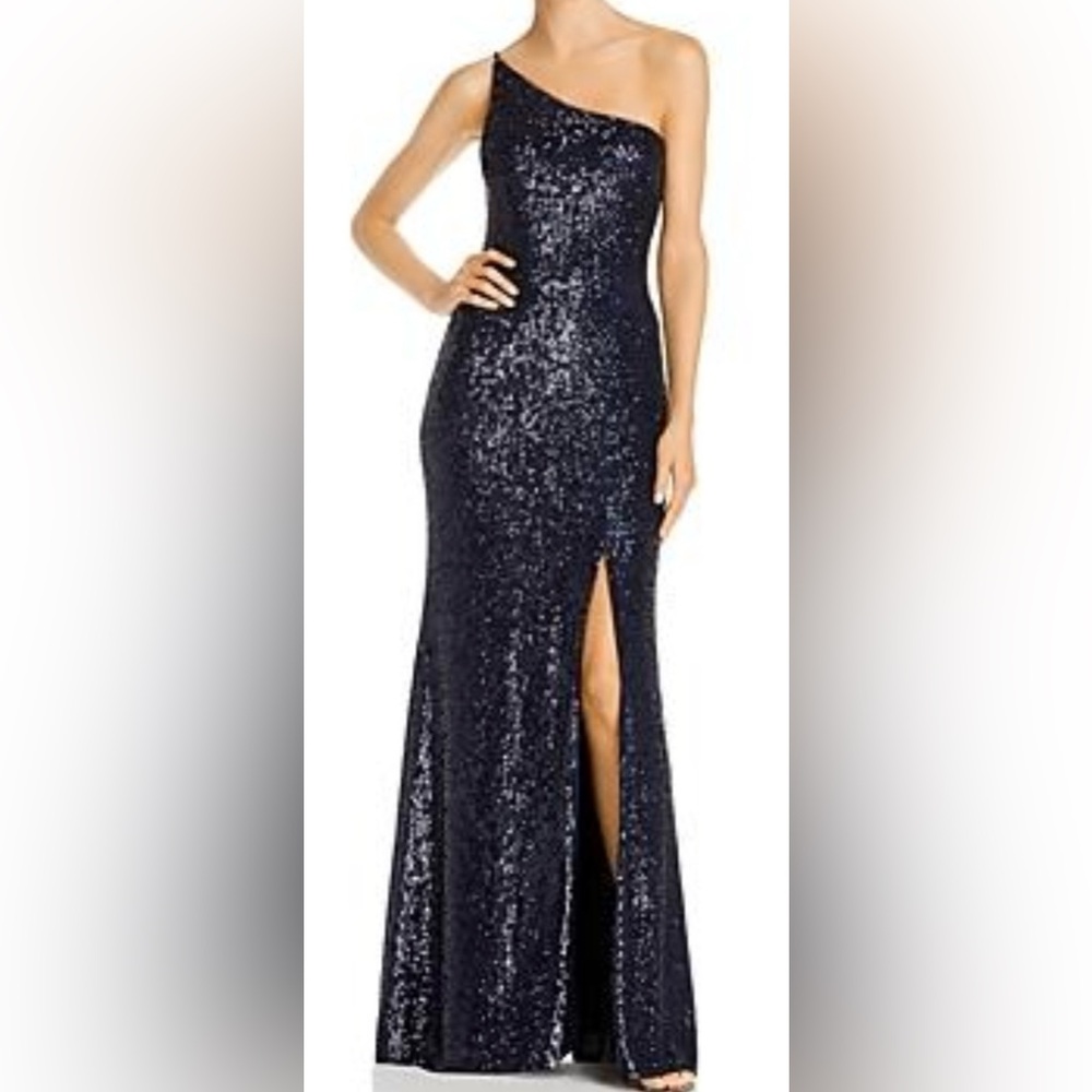NWT- Aqua- Sequin Evening Gown with Slit- made exclusively for Bloomingdale’s